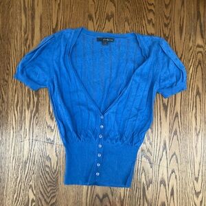 💙🦋💙Blue knit deep v-neck Button-Up Women's Top 100%cotton-soft
